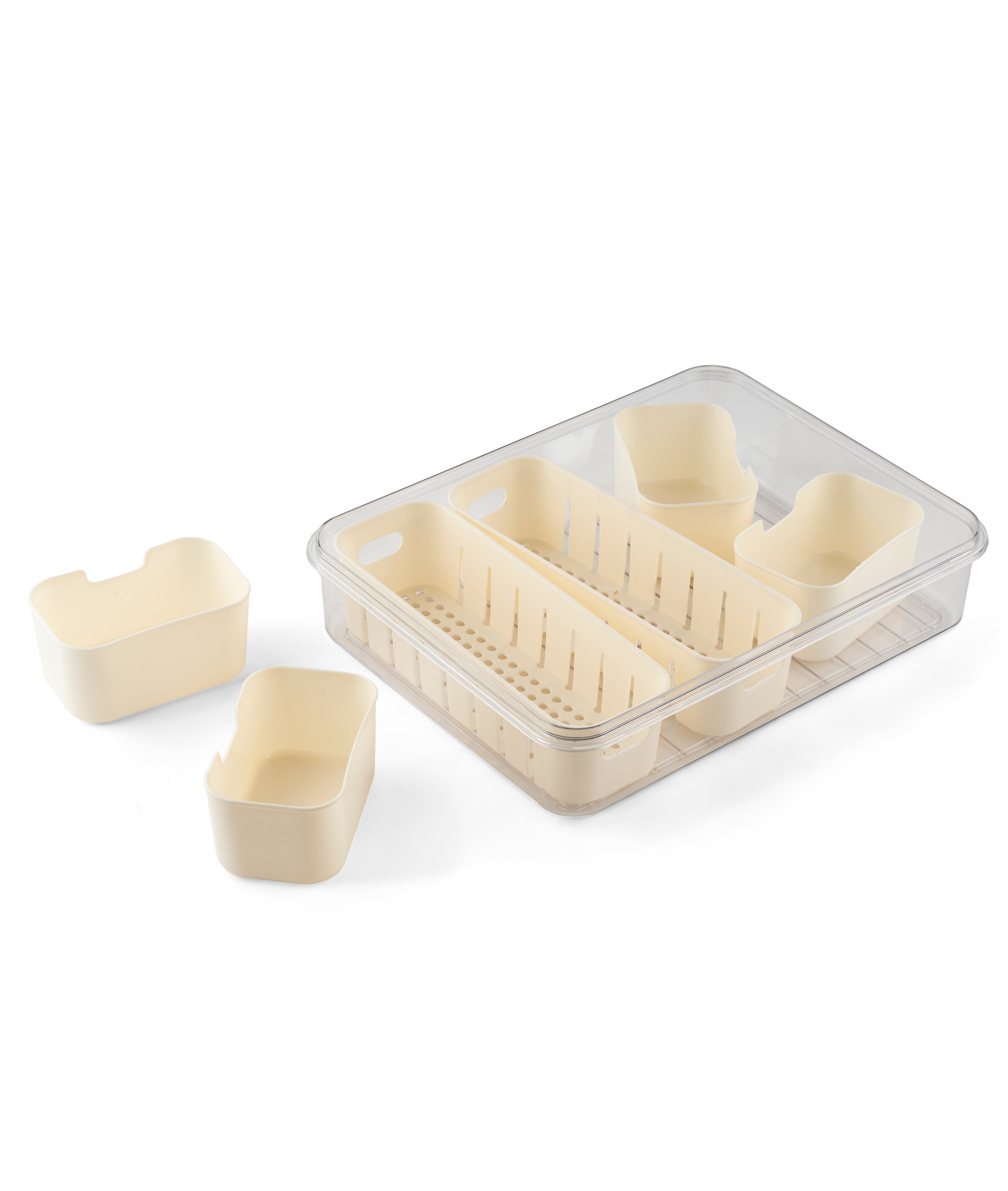 Storage Box- 4 + 2 Compartments | Cream| Air Tight