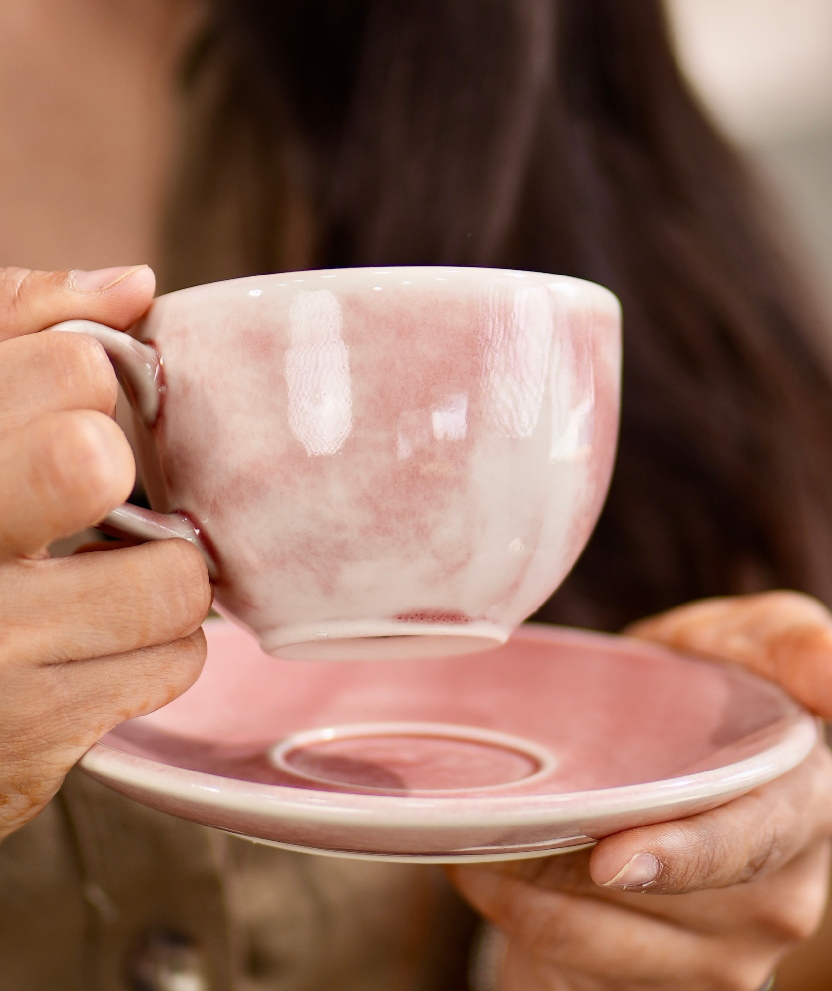 Rose & White Cup with Saucer | 200 ml | Pink & White